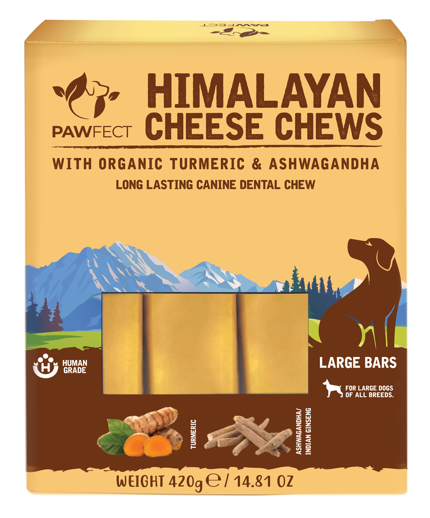Pawfect Himalayan Cheese Chews with Turmeric & Ashwagandha for Dogs|100% Natural Dental Stick|Cleans teeth|Helps remove plaque and tartar|Grain-free|Long lasting chew|Pack of 3