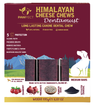 Pawfect Dentamust Himalayan Cheese Chew with Cranberry & Pomegranate for Dogs|Long lasting dental chews with Superfoods |All Natural, High protein|Grain-free | Pack of 3 for Large Dogs
