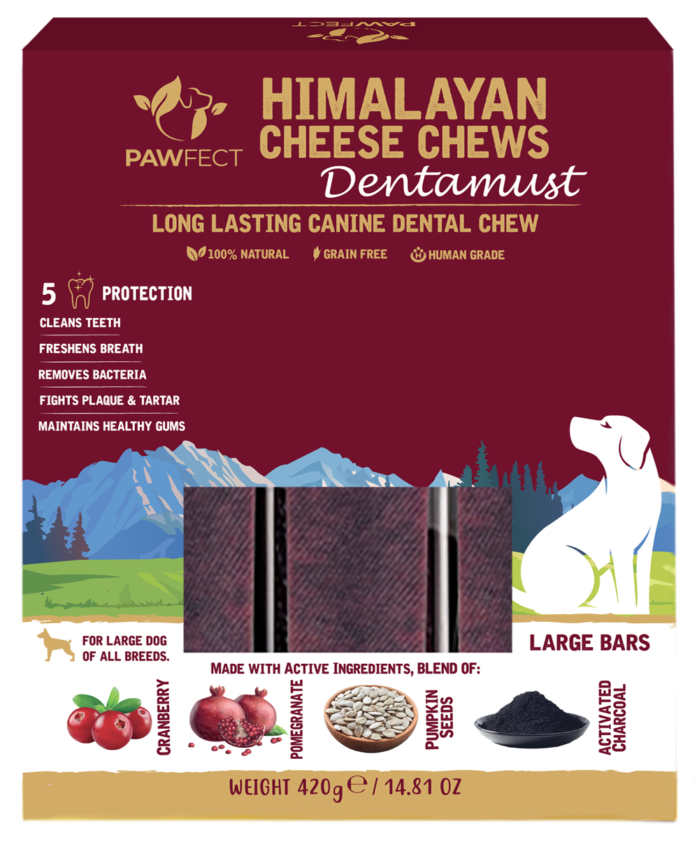 Pawfect Dentamust Himalayan Cheese Chew with Cranberry & Pomegranate for Dogs|Long lasting dental chews with Superfoods |All Natural, High protein|Grain-free | Pack of 3 for Large Dogs