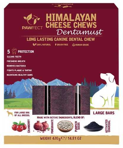Pawfect Dentamust Himalayan Cheese Chew with Cranberry & Pomegranate for Dogs|Long lasting dental chews with Superfoods |All Natural, High protein|Grain-free | Pack of 3 for Large Dogs