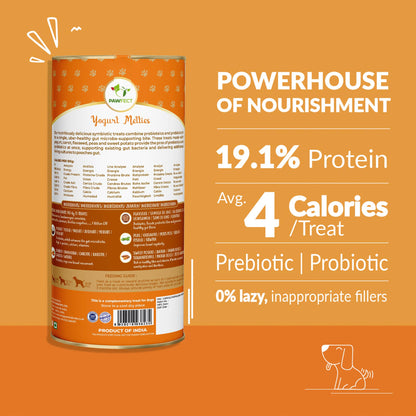 Pawfect Yogurt Melties Pre and Probiotic Dog Treats with Carrot, Flaxseed, Pea & Sweet Potato | Healthy Gut | Low Calories | Grain & Gluten Free | Reward or Training Treats (38g/1.34oz)