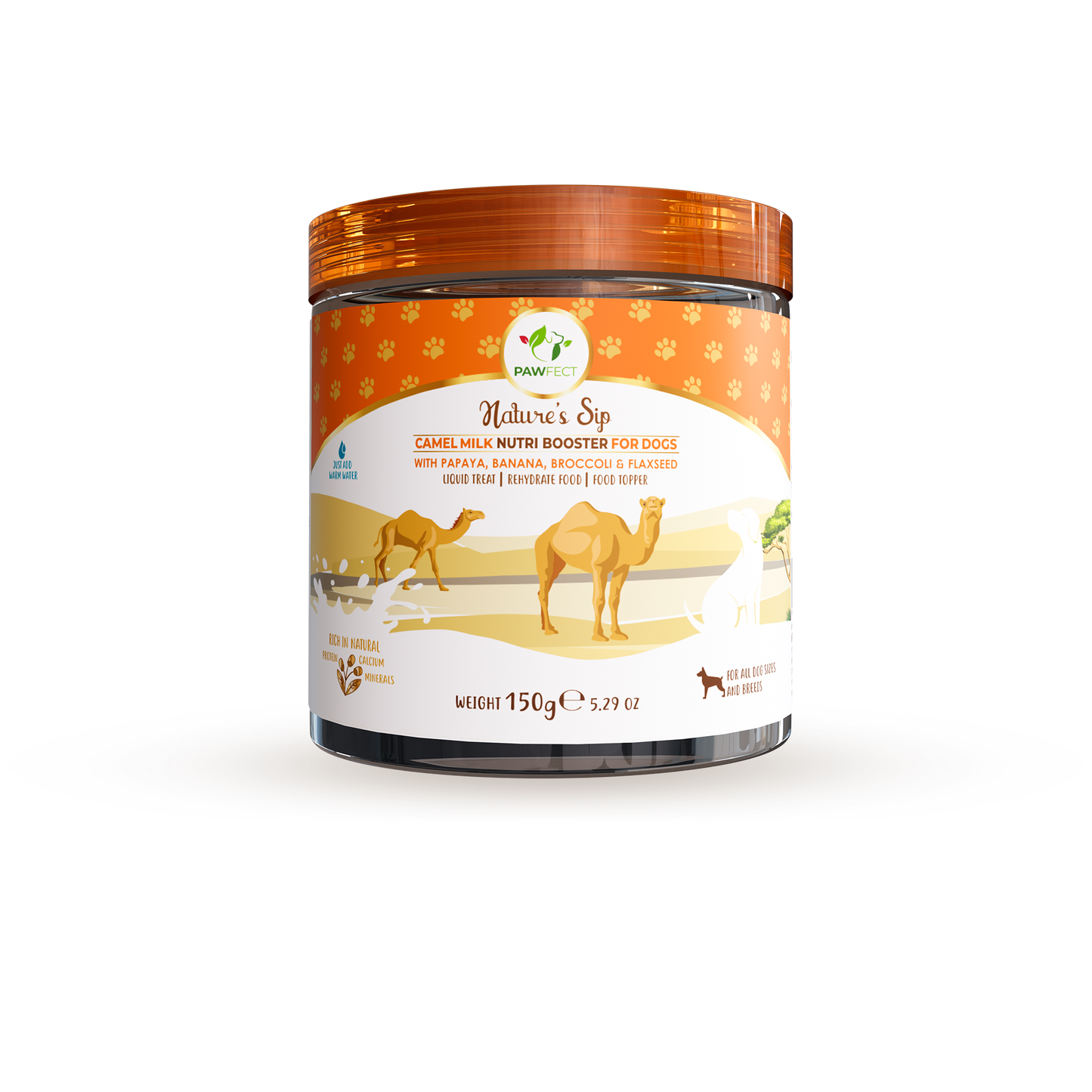 Pawfect Nature's Sip Camel Milk Powder with Papaya, Banana, Broccoli & Flaxseeds| Easily Digestible| Pre & Probiotics| Healthy Topper| Low Glycemic| Hydration Support