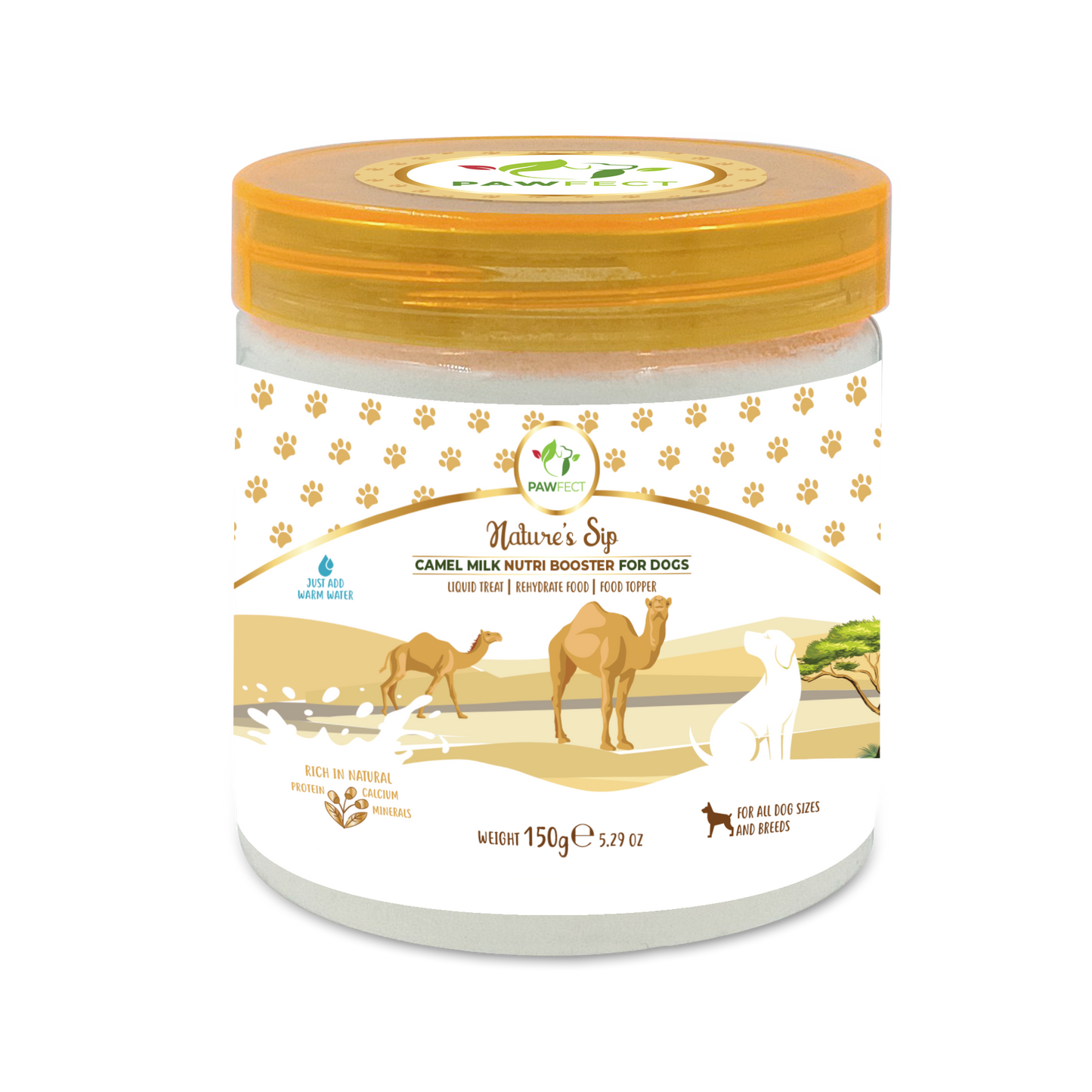 Pawfect Nature's Sip 100% Natural Camel Milk Powder for Dogs & Puppies| Easily Digestible| Source of Vitamins, Minerals, Probiotics| Healthy Topper| Hydration Support