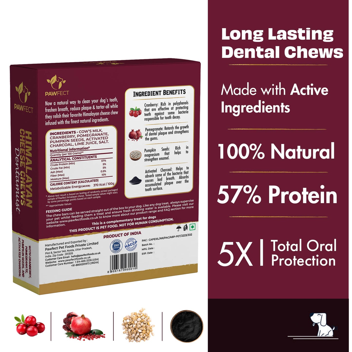 Pawfect Dentamust Himalayan Cheese Chew with Cranberry & Pomegranate for Dogs|Long lasting dental chews with Superfoods |All Natural, High protein|Grain-free | Pack of 3 for Large Dogs