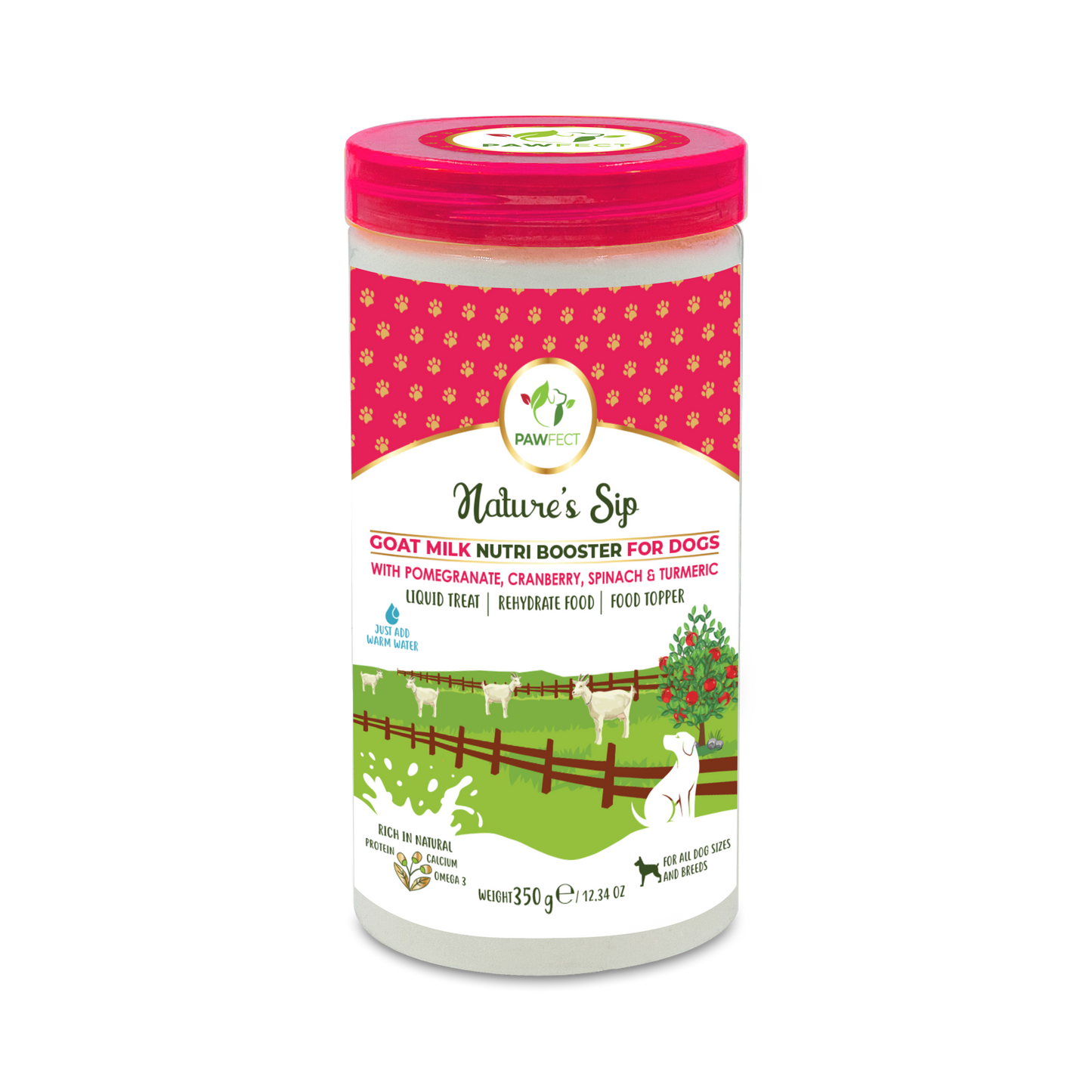 Pawfect Nature's Sip Goat Milk Powder with Pomegranate & Cranberries| Easily Digestible| Pre & Probiotics| Healthy Topper| Hydration Support