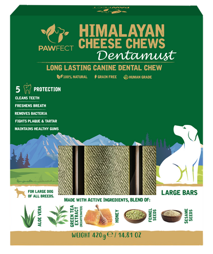 Pawfect Dentamust Himalayan Cheese Chews with Aloe, Honey & Green Tea for Dogs| Long lasting dental chew with Superfoods |All Natural, High protein, Grain-free| Pack of 3 for Large Dogs