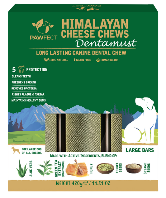 Pawfect Dentamust Himalayan Cheese Chews with Aloe, Honey & Green Tea for Dogs| Long lasting dental chew with Superfoods |All Natural, High protein, Grain-free| Pack of 3 for Large Dogs