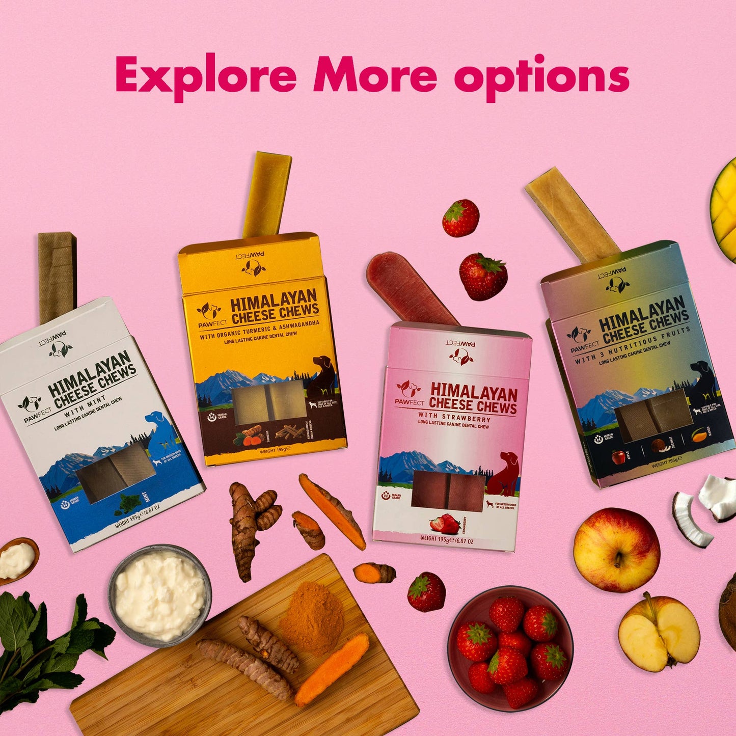 Pawfect Himalayan Cheese Chews with Strawberry for Dogs| 100% Natural Dental Stick| Cleans teeth| Removes Plaque and Tartar|High protein| Grain-free | Long lasting chew |Pack of 3