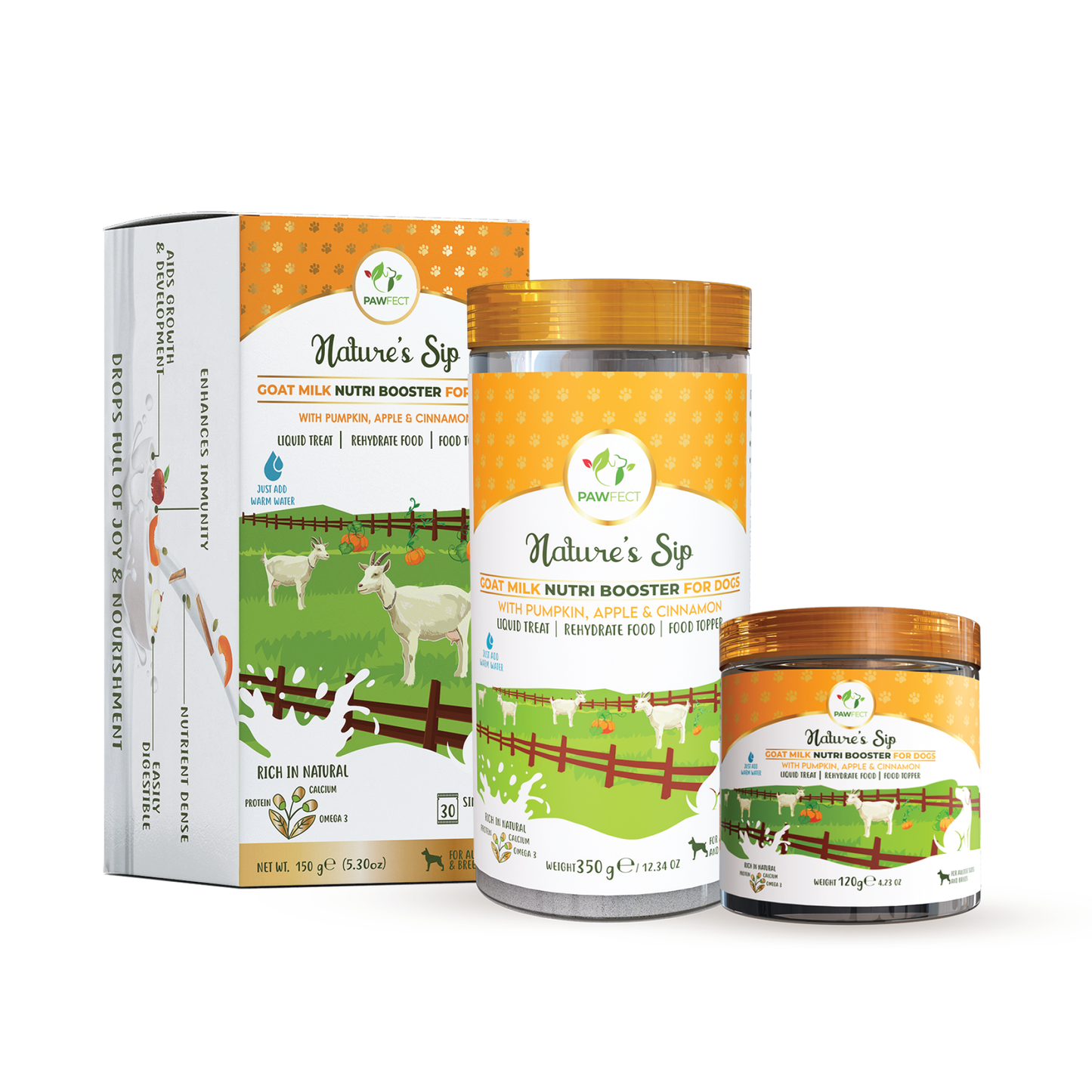 Pawfect Nature's Sip Goat Milk Powder with Pumpkin, Apple, Cinnamon & Pumpkin Seeds| Easily Digestible| Pre & Probiotics| Healthy Topper| Hydration Support