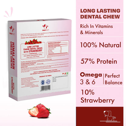 Pawfect Himalayan Cheese Chews with Strawberry for Dogs| 100% Natural Dental Stick| Cleans teeth| Removes Plaque and Tartar|High protein| Grain-free | Long lasting chew |Pack of 3