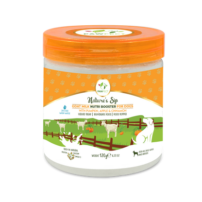 Pawfect Nature's Sip Goat Milk Powder with Pumpkin, Apple, Cinnamon & Pumpkin Seeds| Easily Digestible| Pre & Probiotics| Healthy Topper| Hydration Support