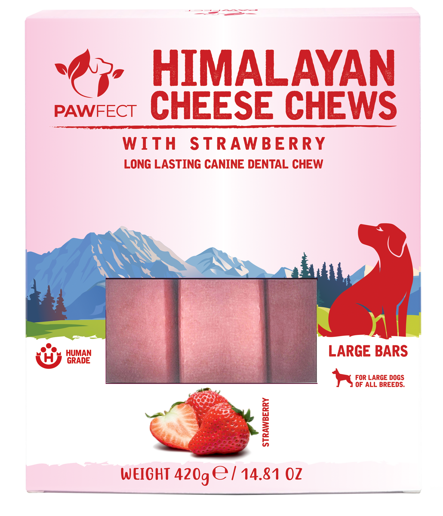 Pawfect Himalayan Cheese Chews with Strawberry for Dogs| 100% Natural Dental Stick| Cleans teeth| Removes Plaque and Tartar|High protein| Grain-free | Long lasting chew |Pack of 3