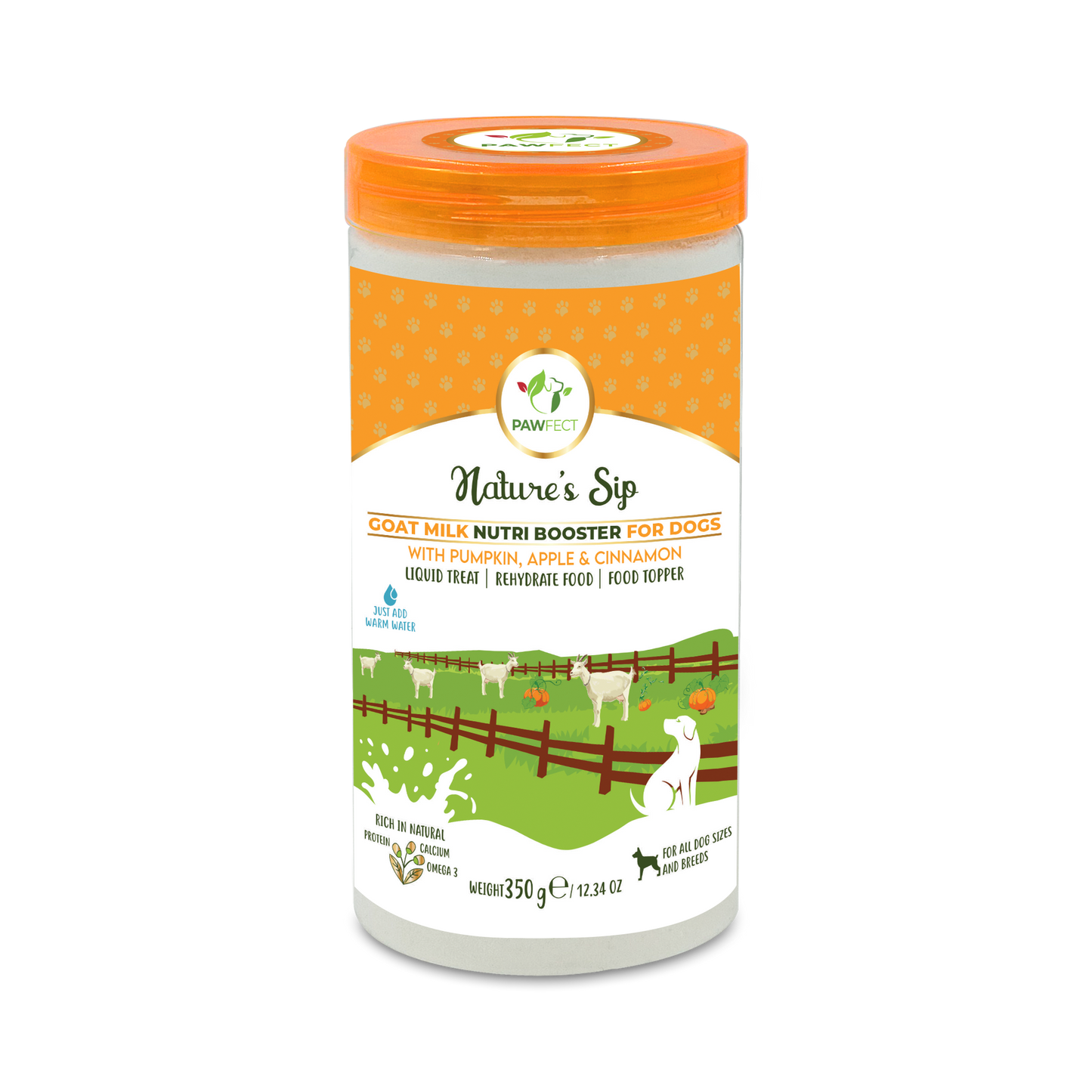 Pawfect Nature's Sip Goat Milk Powder with Pumpkin, Apple, Cinnamon & Pumpkin Seeds| Easily Digestible| Pre & Probiotics| Healthy Topper| Hydration Support