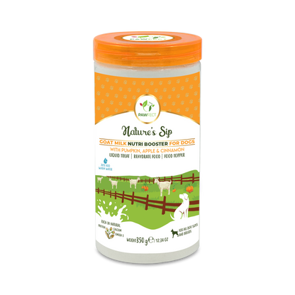 Pawfect Nature's Sip Goat Milk Powder with Pumpkin, Apple, Cinnamon & Pumpkin Seeds| Easily Digestible| Pre & Probiotics| Healthy Topper| Hydration Support