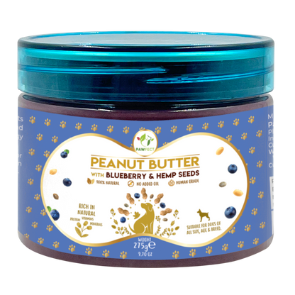 Pawfect Peanut Butter with Blueberries & Hempseeds for Dogs & Puppies | 100% Natural | No Added Sugar, Salt, Palm Oil | No Sweeteners, No Xylitol | Healthy Dog Treat