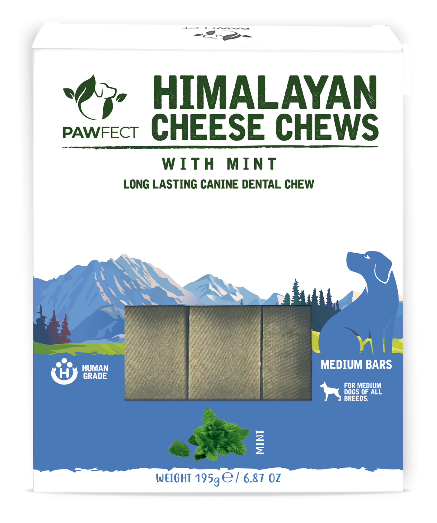Pawfect Himalayan Cheese Chews with Mint for Dogs| 100% Natural Dental Stick| Cleans teeth| Removes Plaque and Tartar|High protein| Grain-free | Long lasting chew | Pack of 3
