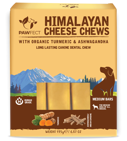 Pawfect Himalayan Cheese Chews with Turmeric & Ashwagandha for Dogs|100% Natural Dental Stick|Cleans teeth|Helps remove plaque and tartar|Grain-free|Long lasting chew|Pack of 3