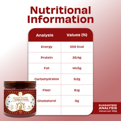 Pawfect Peanut Butter with Cranberry & Cinnamon for Dogs & Puppies | 100% Natural Peanut Butter | No Added Sugar, Salt, Palm Oil | No Sweeteners, No Xylitol | Healthy Dog Treat