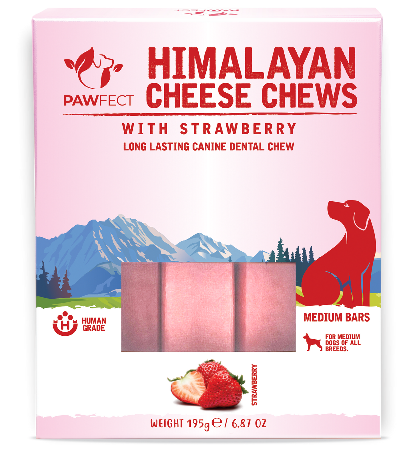 Pawfect Himalayan Cheese Chews with Strawberry for Dogs| 100% Natural Dental Stick| Cleans teeth| Removes Plaque and Tartar|High protein| Grain-free | Long lasting chew |Pack of 3