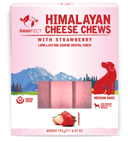 Pawfect Himalayan Cheese Chews with Strawberry for Dogs| 100% Natural Dental Stick| Cleans teeth| Removes Plaque and Tartar|High protein| Grain-free | Long lasting chew |Pack of 3