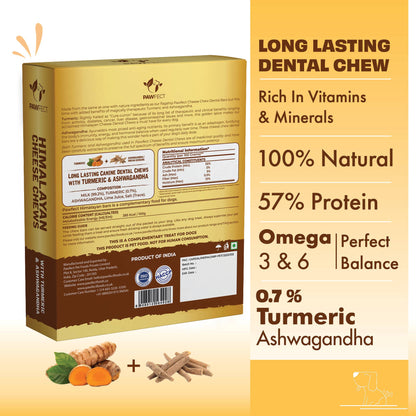 Pawfect Himalayan Cheese Chews with Turmeric & Ashwagandha for Dogs|100% Natural Dental Stick|Cleans teeth|Helps remove plaque and tartar|Grain-free|Long lasting chew|Pack of 3