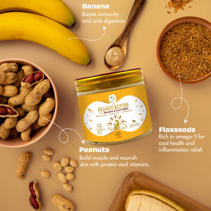 Pawfect Peanut Butter with Banana & Flaxseeds for Dogs & Puppies | 100% Natural| No Added Sugar, Salt, Palm Oil | No Sweeteners, No Xylitol | Healthy Dog Treat