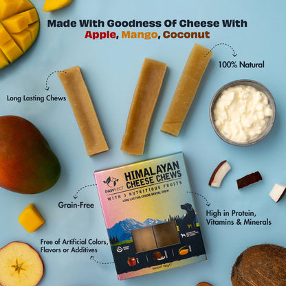 Pawfect Himalayan Cheese Chews with Apple, Mango & Coconut for Dogs | All Natural dental stick | Rich in Protein & Calcium | Grain-free | Long-lasting chew |Pack of 3