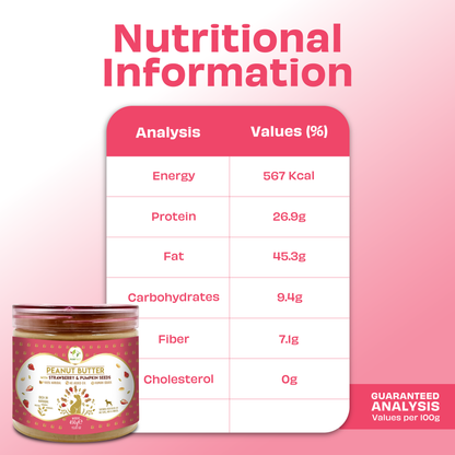 Pawfect Peanut Butter with Strawberry & Pumpkin Seeds for Dogs & Puppies | 100% Natural| No Added Sugar, Salt, Palm Oil | No Sweeteners, No Xylitol | Healthy Dog Treat