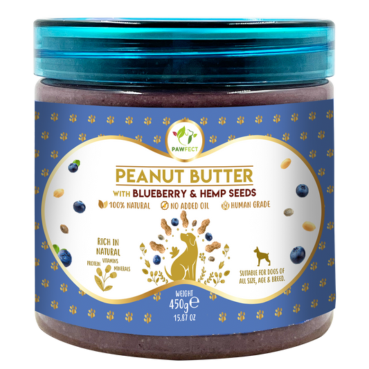 Pawfect Peanut Butter with Blueberries & Hempseeds for Dogs & Puppies | 100% Natural | No Added Sugar, Salt, Palm Oil | No Sweeteners, No Xylitol | Healthy Dog Treat