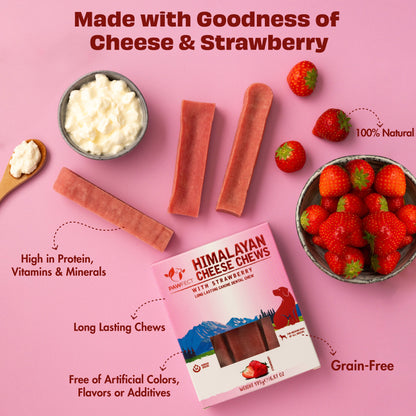 Pawfect Himalayan Cheese Chews with Strawberry for Dogs| 100% Natural Dental Stick| Cleans teeth| Removes Plaque and Tartar|High protein| Grain-free | Long lasting chew |Pack of 3