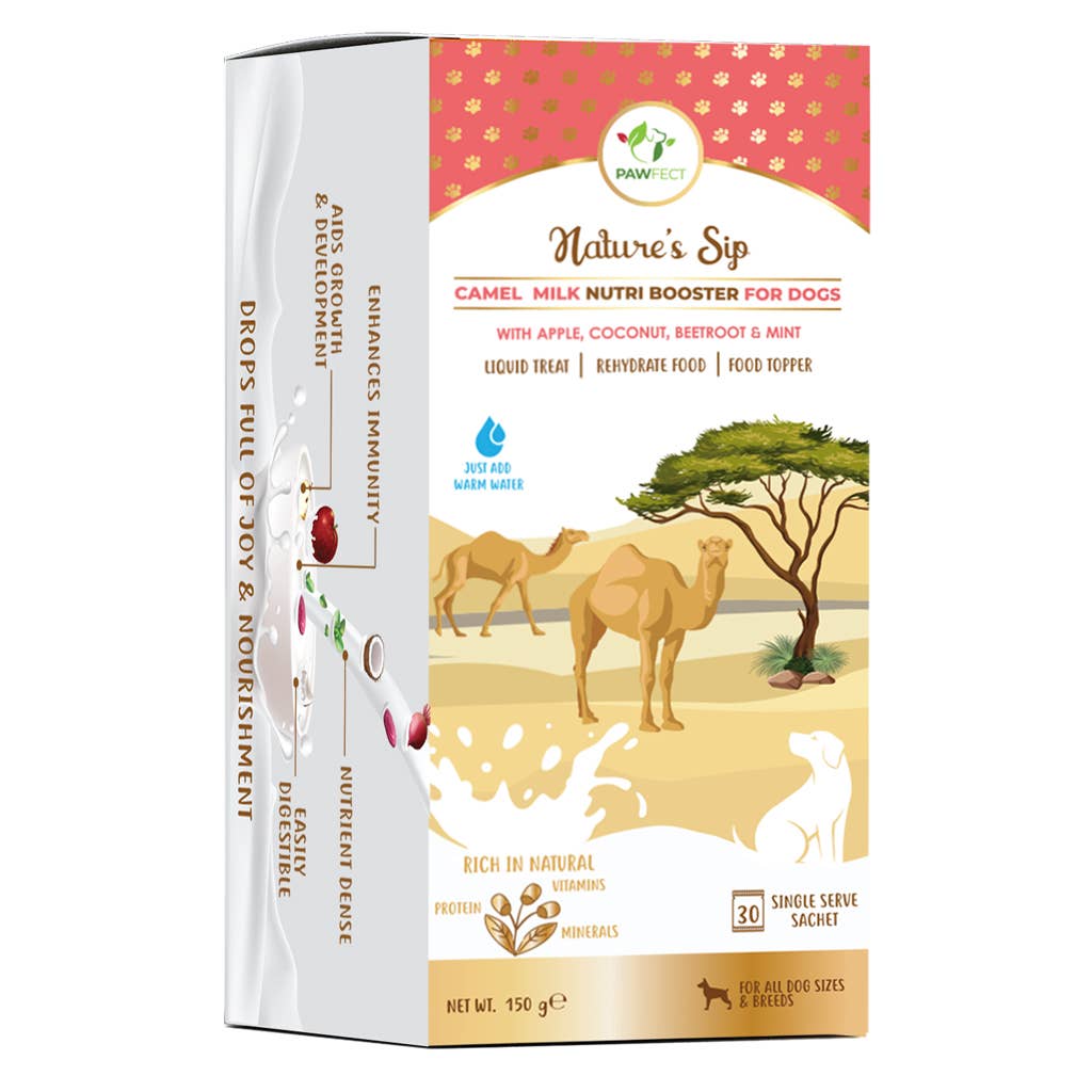 Pawfect Nature's Sip Camel Milk Powder with Apple, Coconut, Beetroot & Mint for dogs | Easily Digestible| Pre & Probiotics| Healthy Topper| Low Glycemic| Hydration Support