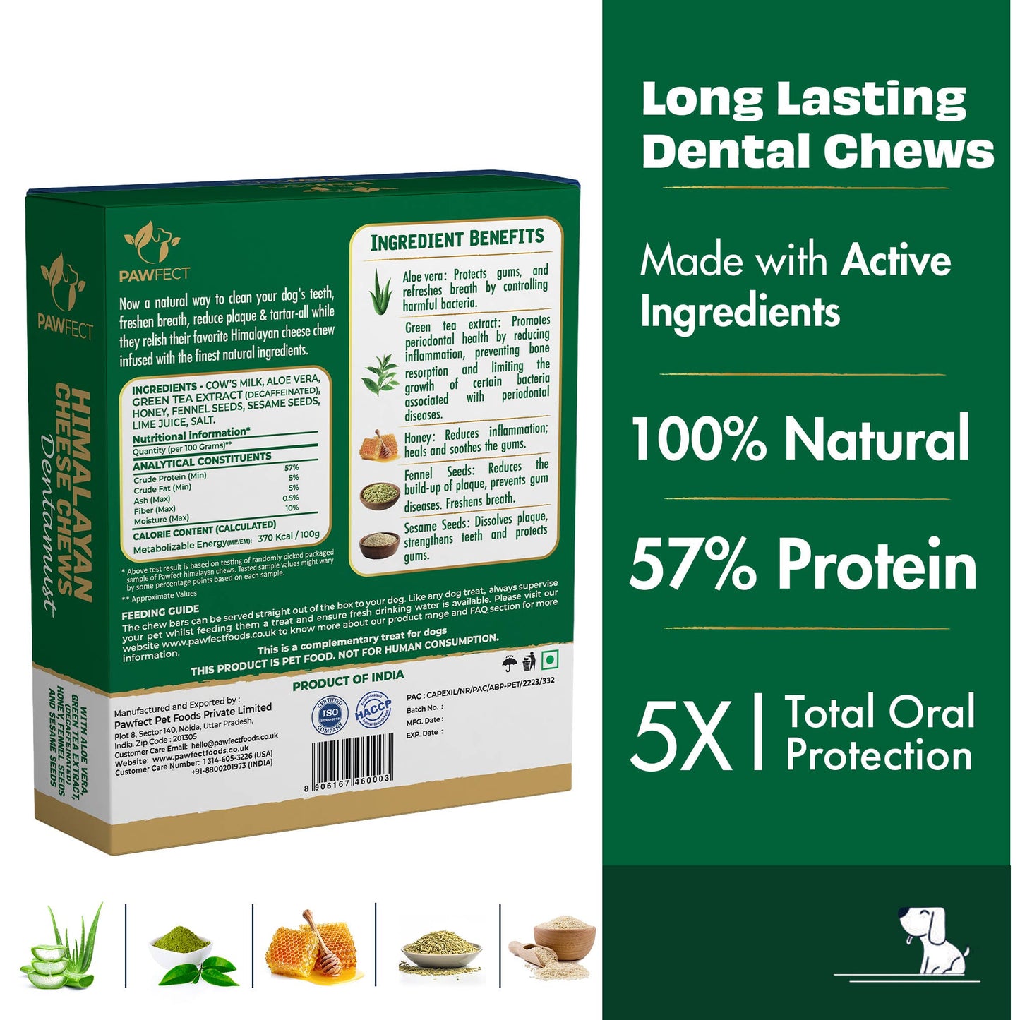 Pawfect Dentamust Himalayan Cheese Chews with Aloe, Honey & Green Tea for Dogs| Long lasting dental chew with Superfoods |All Natural, High protein, Grain-free| Pack of 3 for Large Dogs