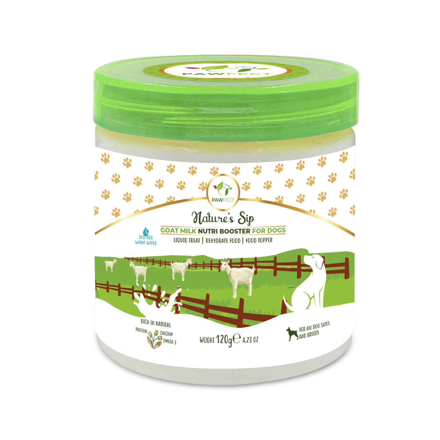 Pawfect Nature's Sip 100% Natural Goat Milk Powder for Dogs & Puppies| Easily Digestible| Source of Vitamins, Minerals, Probiotics| Healthy Topper| Hydration Support