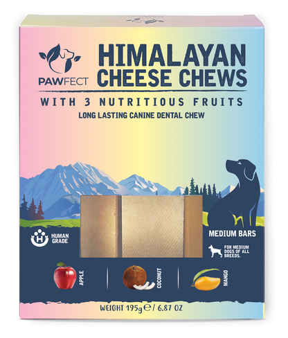 Pawfect Himalayan Cheese Chews with Apple, Mango & Coconut for Dogs | All Natural dental stick | Rich in Protein & Calcium | Grain-free | Long-lasting chew |Pack of 3
