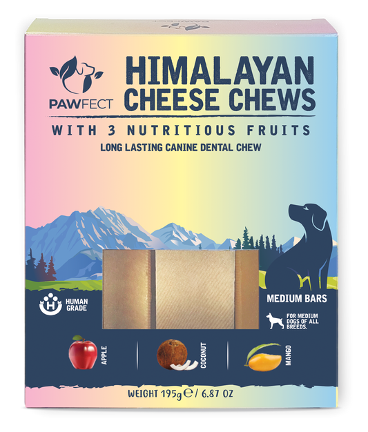 Pawfect Himalayan Cheese Chews with Apple, Mango & Coconut for Dogs | All Natural dental stick | Rich in Protein & Calcium | Grain-free | Long-lasting chew |Pack of 3