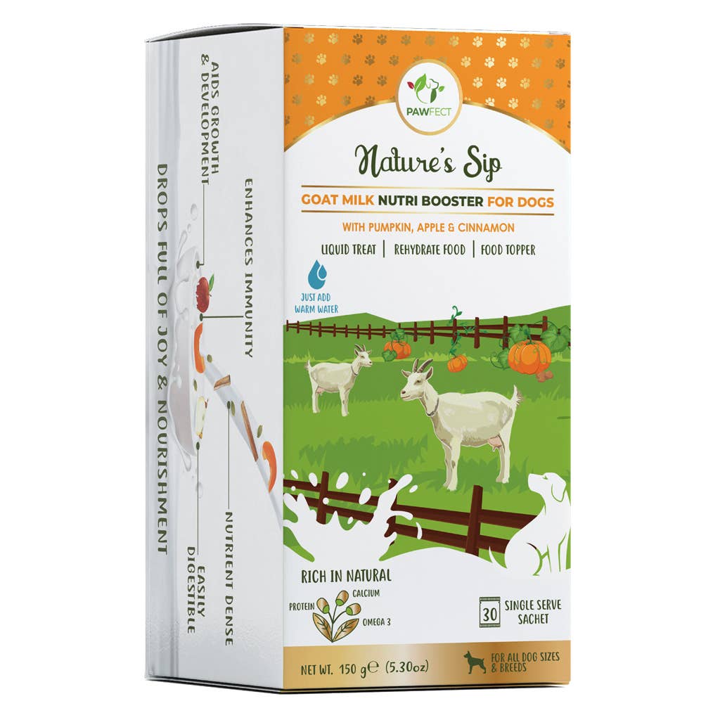 Pawfect Nature's Sip Goat Milk Powder with Pumpkin, Apple, Cinnamon & Pumpkin Seeds| Easily Digestible| Pre & Probiotics| Healthy Topper| Hydration Support
