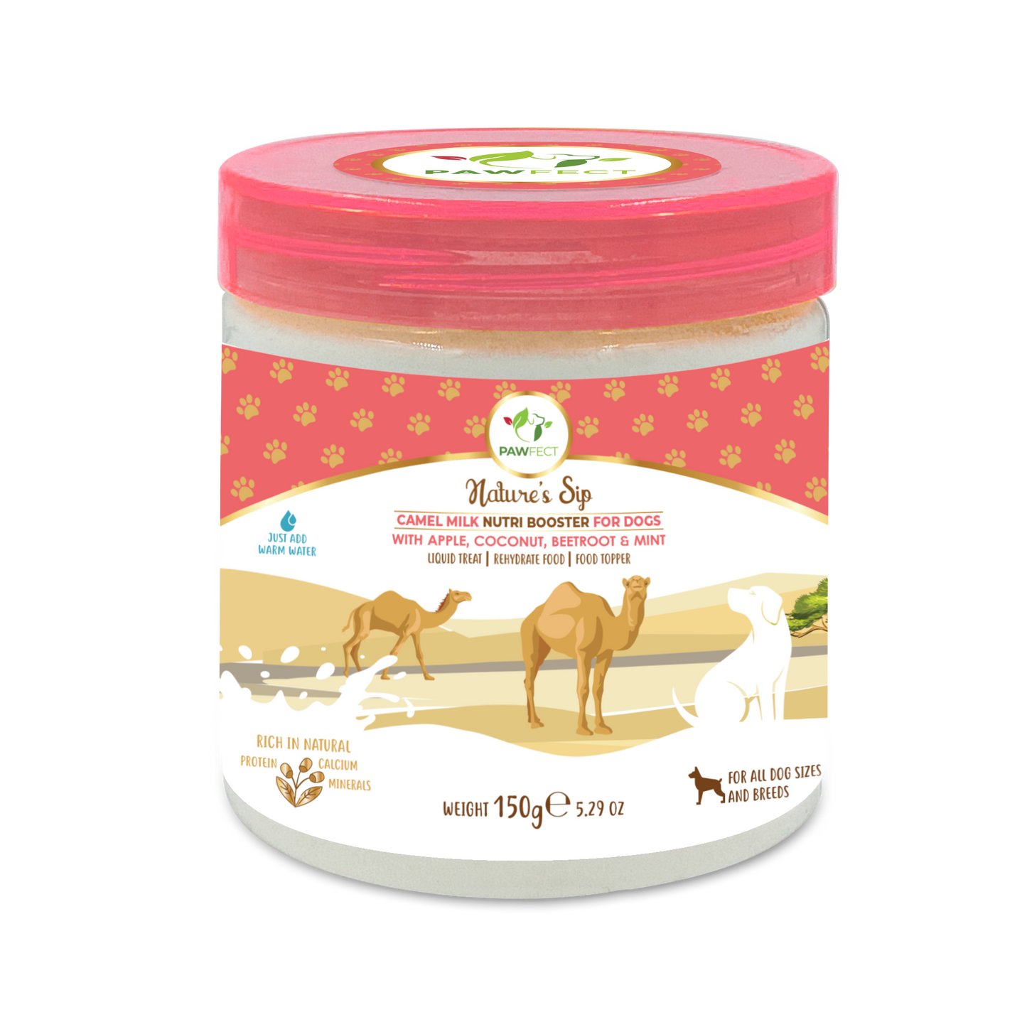 Pawfect Nature's Sip Camel Milk Powder with Apple, Coconut, Beetroot & Mint for dogs | Easily Digestible| Pre & Probiotics| Healthy Topper| Low Glycemic| Hydration Support