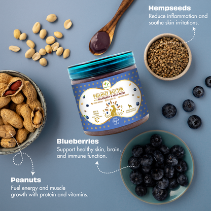 Pawfect Peanut Butter with Blueberries & Hempseeds for Dogs & Puppies | 100% Natural | No Added Sugar, Salt, Palm Oil | No Sweeteners, No Xylitol | Healthy Dog Treat